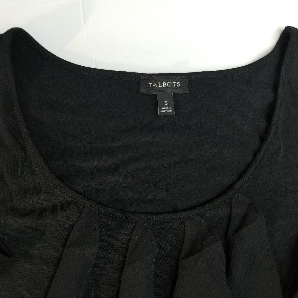 Talbots Black Scoop-Neck Ruffled Top, size Small - Picture 3 of 5
